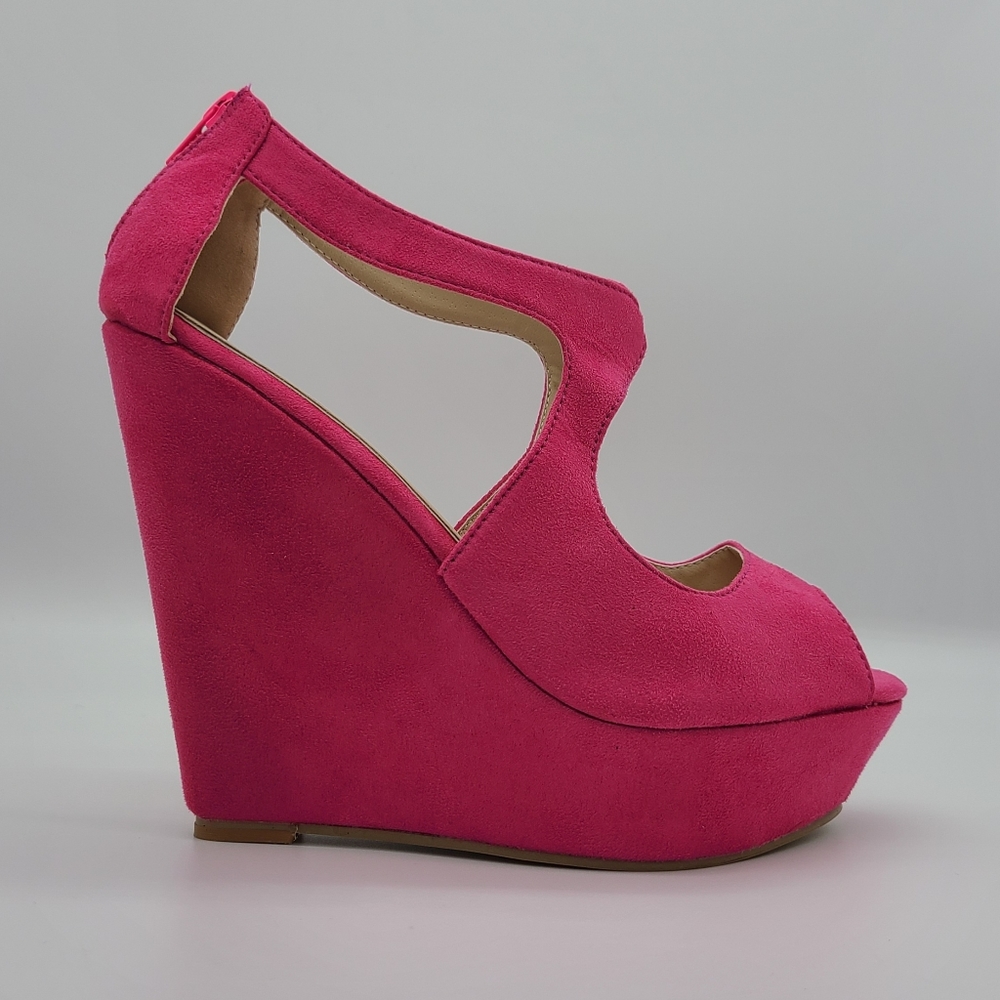 Rose Red Velvet Wedge Heels size 9